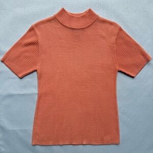 Crystal Kobe Women's Mock Neck Short Sleeve 100% Acrylic Sweater Neon Peach S